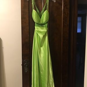 Green Satin and Mess dress.